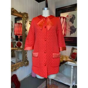 vintage 1960s coral nylon quilted robe 60s gossard artemis s/m ascot bow pocket